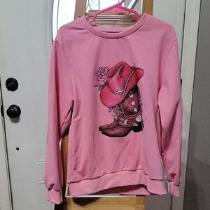 Pink Sweatshirt with Cowboy Hat Graphic